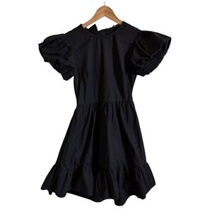 Female Form Black‎ Mini Dress Open Back Puff Sleeve Tiered Ruffle Hem XS